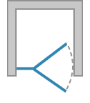 Porte pivotante et paroi fixe en ligne (charnière côté fixe), ouverture intérieure et extérieure